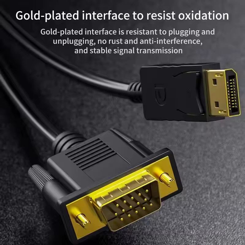 OUIO DisplayPort auf VGA Adapterkabel in Schwarz, HD 1080P DP zu VGA Konvertierungskabel für PC, Laptop und Projektor, Länge: 1,8 m - Bild 5