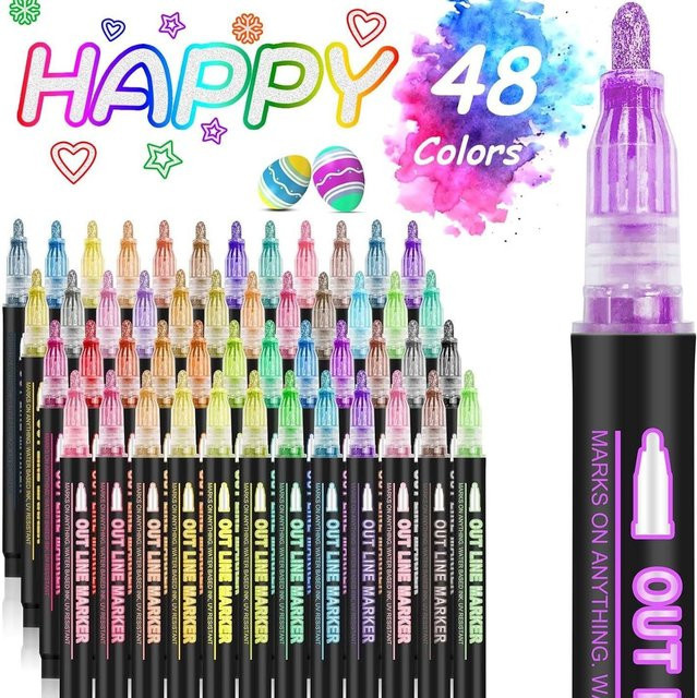 Kolorowys Metallic Marker Set mit Double Line Outline Effekt, Glitzer Zeichenstifte in Multicolour für kreative Gestaltung und Weihnachtskarten - Bild 1