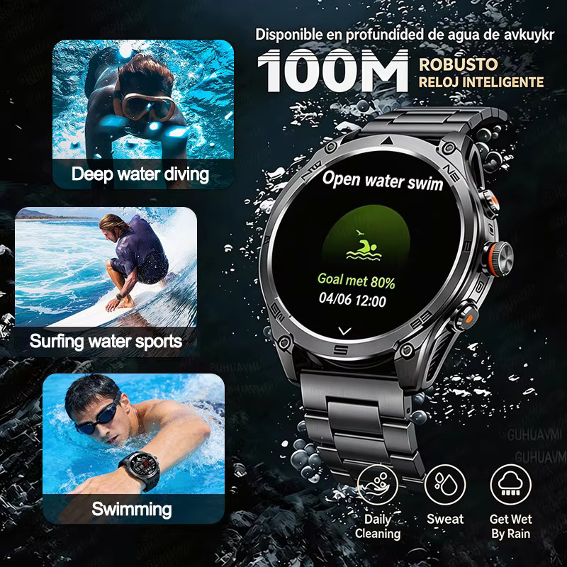 GUHUAVMI Smartwatch, GPS, Edelstahl, Schwarz, 10 ATM, Herren - Bild 4