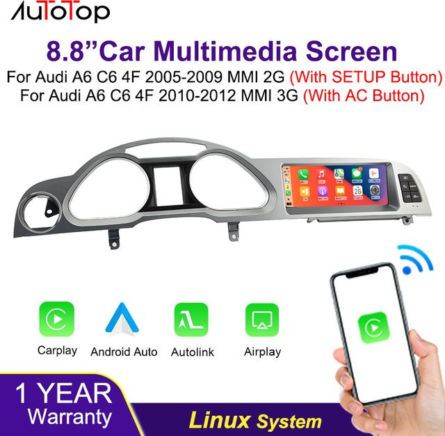AUTOTOP 8,8 Zoll Linux Carplay Touchscreen für Audi A6 C6 4F 2005-2012 MMI 2G MMI 3G mit Wireless Carplay und Android Auto in Schwarz - Bild 1
