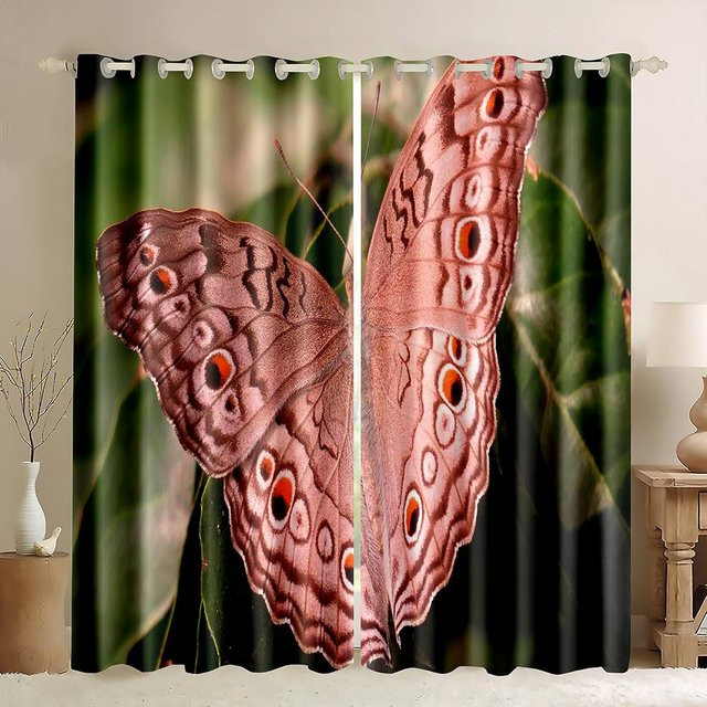 Zweiteiliges Set halbtransparente Vorhänge mit buntem Schmetterlingsmuster für Wohnzimmer, Schlafzimmer und Küche, Farbe: Mehrfarbig, B/H: 60 x 60 cm pro Paneel - Bild 1