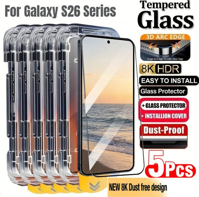 NNBILI 5 Stück Displayschutzfolien aus gehärtetem Glas für Samsung Galaxy S21 S22 S23 S24 S25 S26 Ultra, transparent und staubresistent - Bild 1