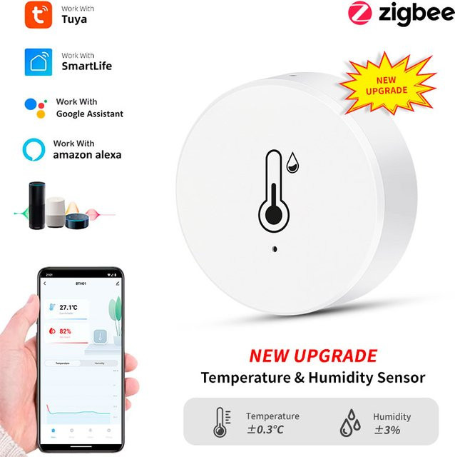 Tuya Zigbee Temperatur- und Feuchtigkeitssensor Intelligentes Heim-Hygrometer in Weiß, kompatibel mit Smart Life, Alexa und Google Assistant - Bild 1