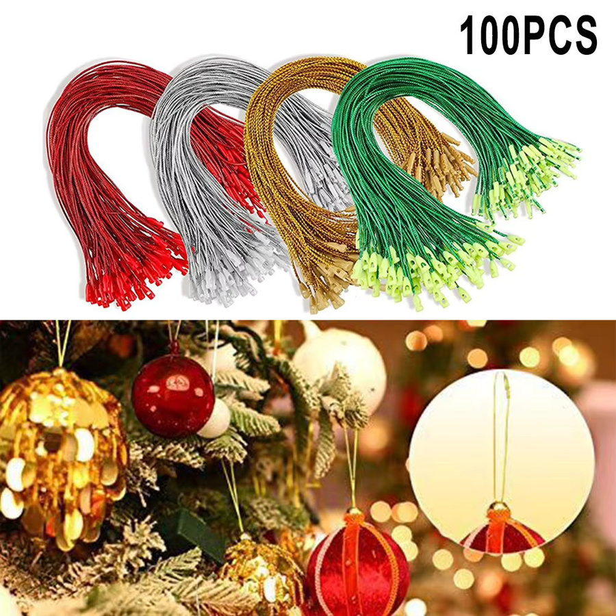 VIBRATITE 100 Stück Weihnachtsornamente Aufhänger in Rot, vorgeschnittene Hängeschnüre für Christbaumschmuck und Partydekoration - Bild 3