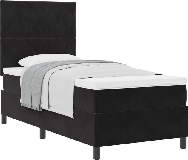 vidaXL Boxspringbett mit Matratze und Taschenfederkern in Schwarz, B/T: 90 x 190 cm - Bild 1