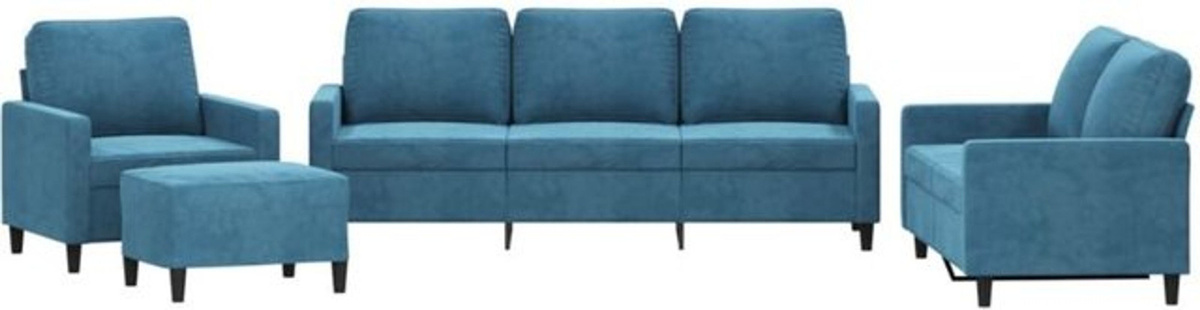 Vidaxl 4-tlg. Sofagarnitur aus Samt und Polyester in Blau mit Metallgestell im modernen Design - Bild 1