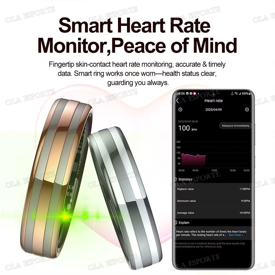 Ola Esporte Smart Ring mit Gestensteuerung und Gesundheitsmonitor in Schwarz zur Messung von Herzfrequenz, Blutsauerstoff und HRV, wasserfest - Bild 5