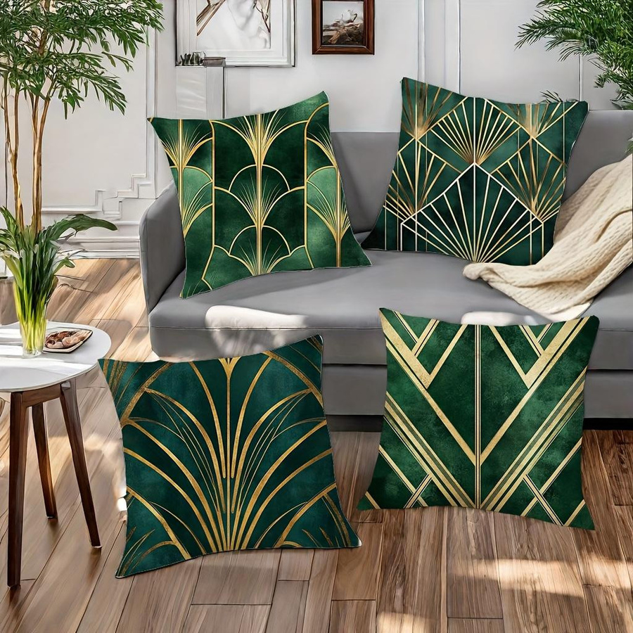 JMG Clothing Kissenbezüge im Art Deco Muster in Grün und Gold, B/B: 50 x 50 cm - Bild 2