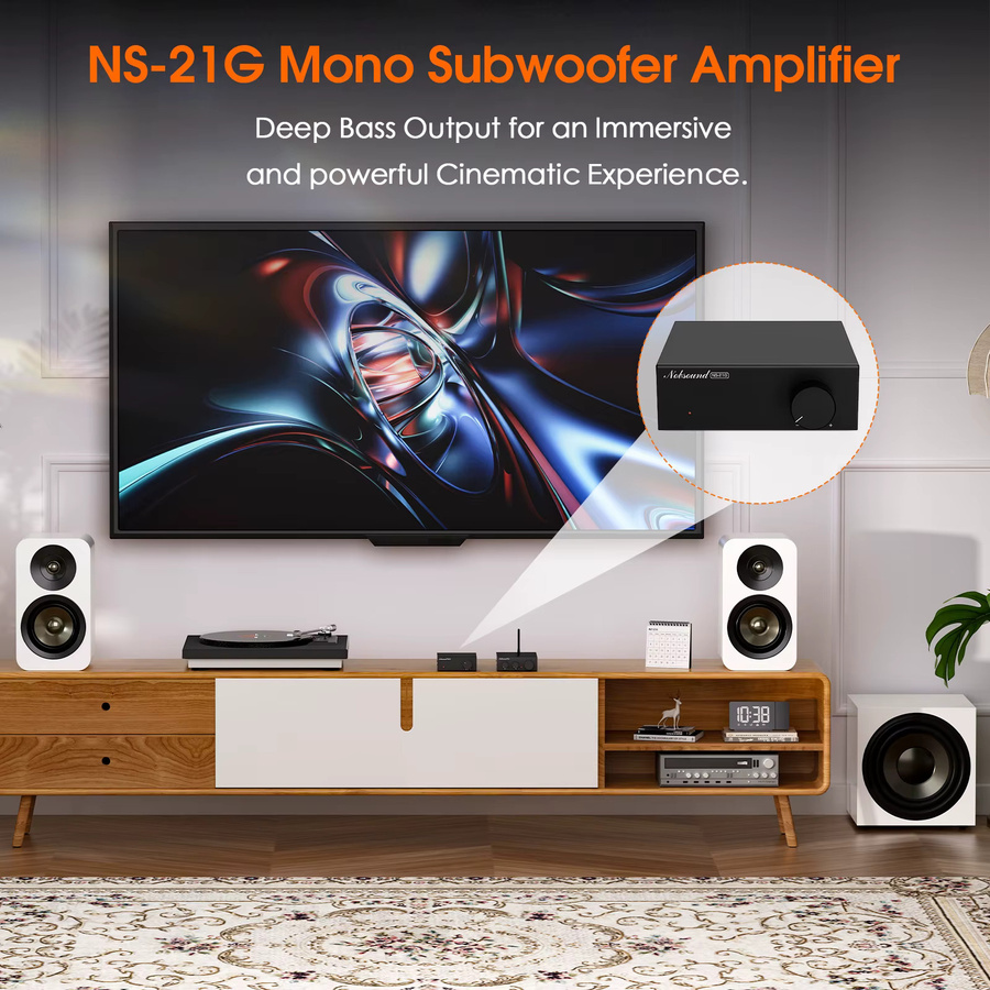 Nobsound NS-21G Mini Subwoofer-Verstärker, digitaler 100 W Mono-Kanal Audioverstärker in Schwarz - Bild 3
