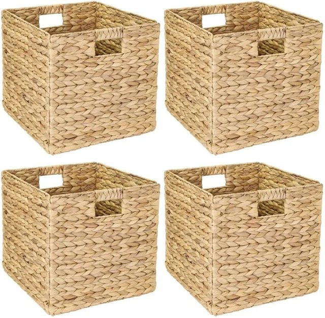 HMF Aufbewahrungskorb aus Wasserhyazinthe und Seegras in Beige, handgeflochten mit Metallrahmen, B/T/H: 32,0 x 34,5 x 32,0 cm - Bild 1