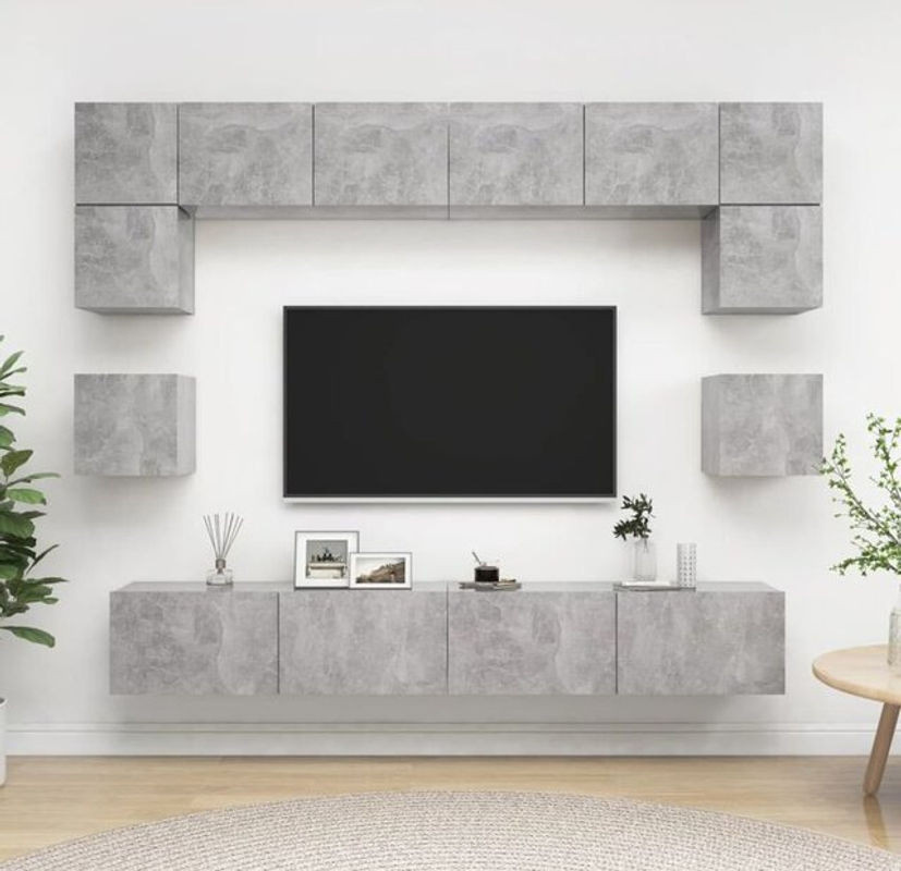 8-teiliges modernes TV-Schrank-Set aus Holzwerkstoff von vidaXL in Betongrau - Bild 1