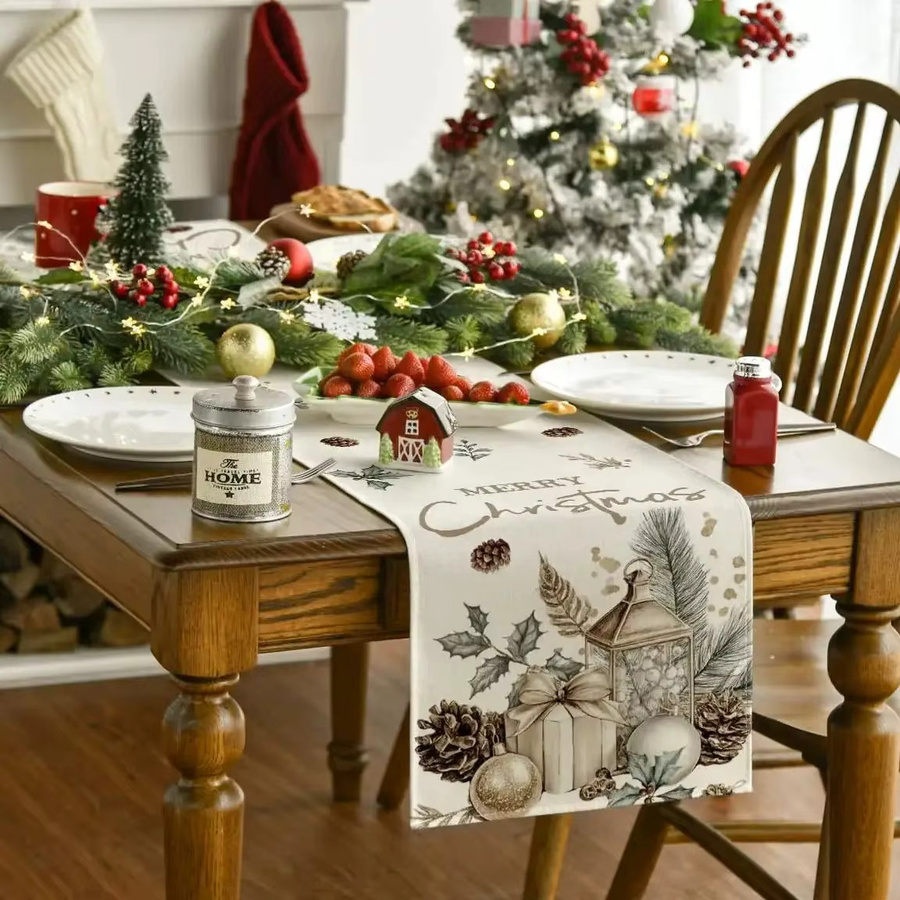 VIKAMA Vintage Weihnachts Tischläufer mit Tannenzapfen und Beeren im American Country Style, B/H: 33 x 90 cm - Bild 2