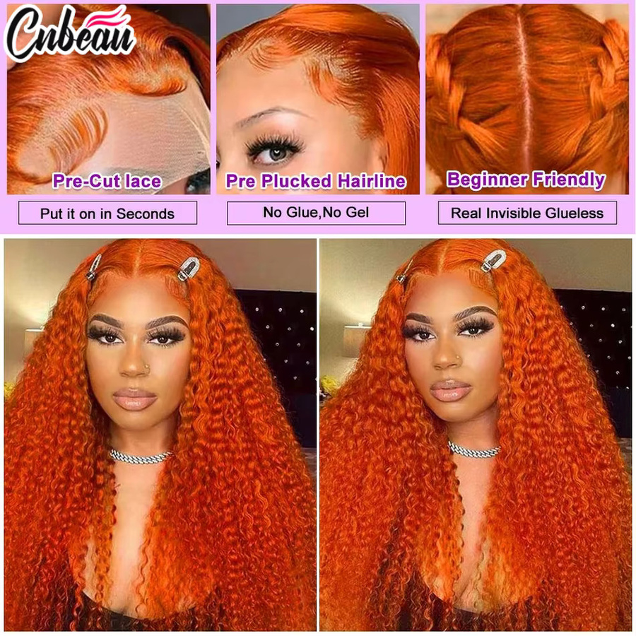 CNBEAU Echthaar Perücke, Deep Wave Lace Front, Orange, 30 Zoll - Bild 4