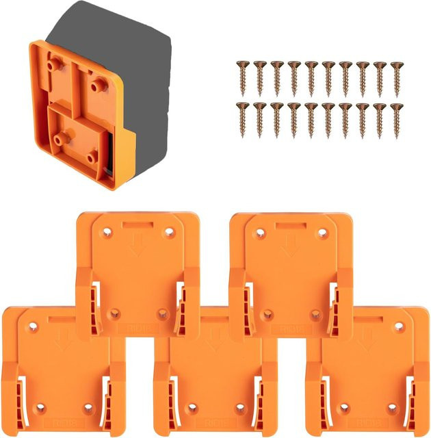 DIXSG 5-teiliger Batteriehalter für Ridgid 18 V Akkus, Wandhalterung in Orange zur Organisation von Arbeitswagen, Regalen oder Werkzeugkästen - Bild 1