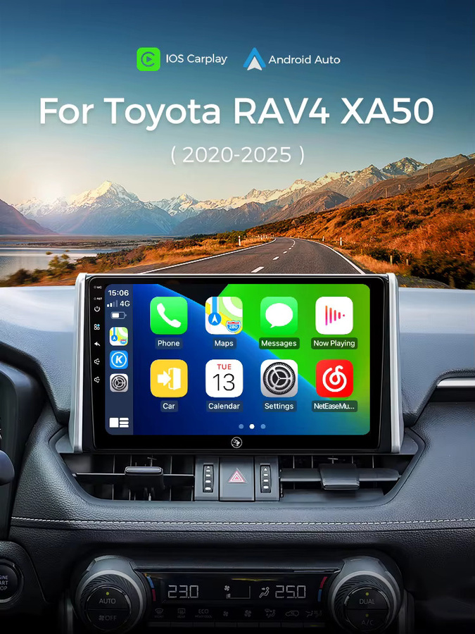 Ainavi Autoradio für Toyota RAV4 XA50 mit kabellosem Carplay, Android Auto, 4G, GPS und DSP in Schwarz - Bild 7