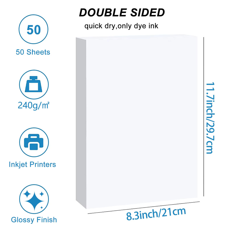 50 Blatt glänzendes A4 Fotopapier doppelseitig, 240 g/m2, weißes Tintenstrahlpapier - Bild 2