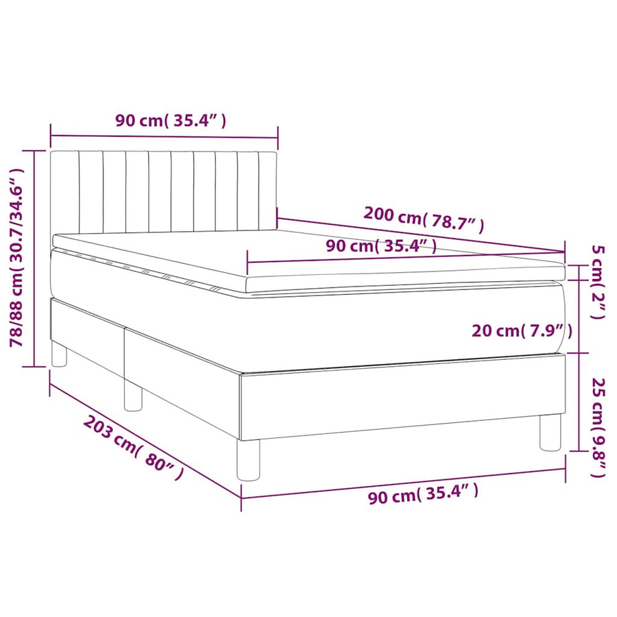 vidaXL Boxspringbett mit Matratze in Schwarz aus Samt, B/T/H: 90 x 200 cm - Bild 5