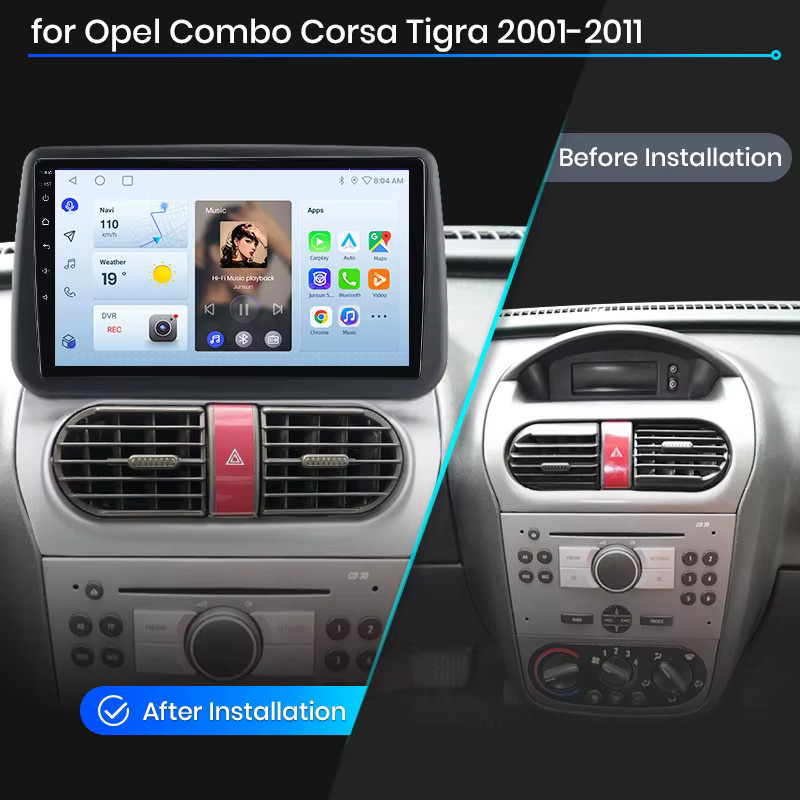 Junsun Wireless CarPlay und Android Auto Autoradio für Opel Corsa C, Combo C und Tigra B (2001-2011) mit GPS, WiFi, Bluetooth und DSP in Schwarz - Bild 2