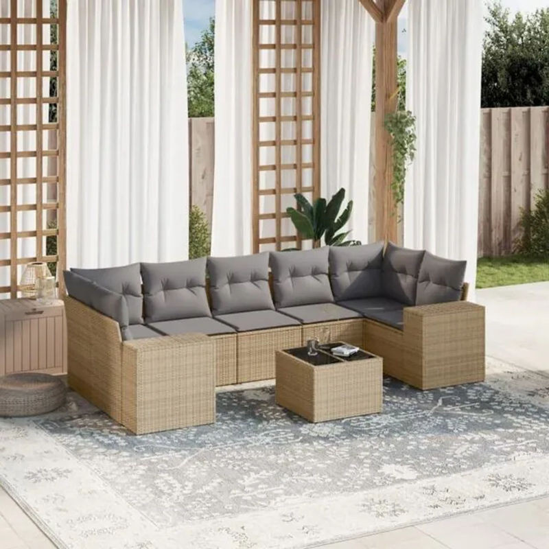 8-tlg. Garten-Sofagarnitur mit Kissen aus Polyrattan in Beige von Vidaxl - Bild 1