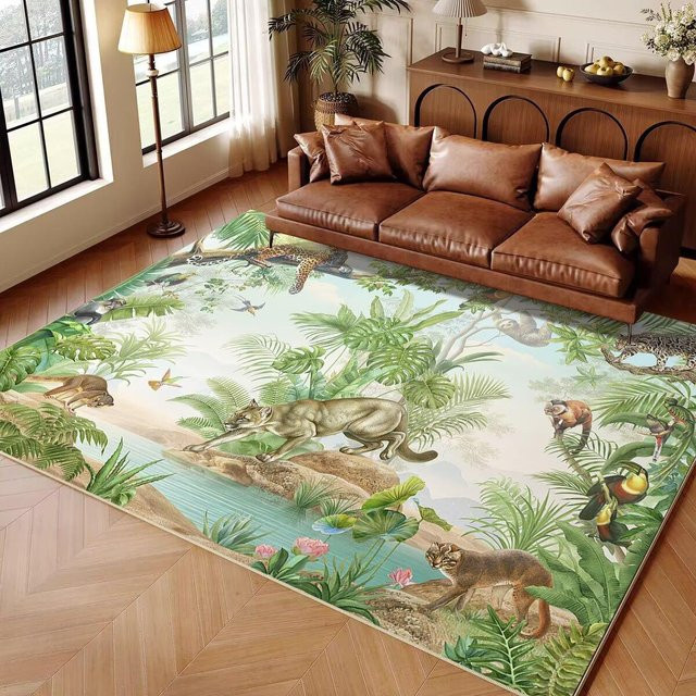 Karpetti Kinderteppich Dschungeltier Cartoon, rutschfester Spielteppich für Wohnzimmer und Schlafzimmer, Mehrfarbig, B: 250 cm, T: 200 cm - Bild 1