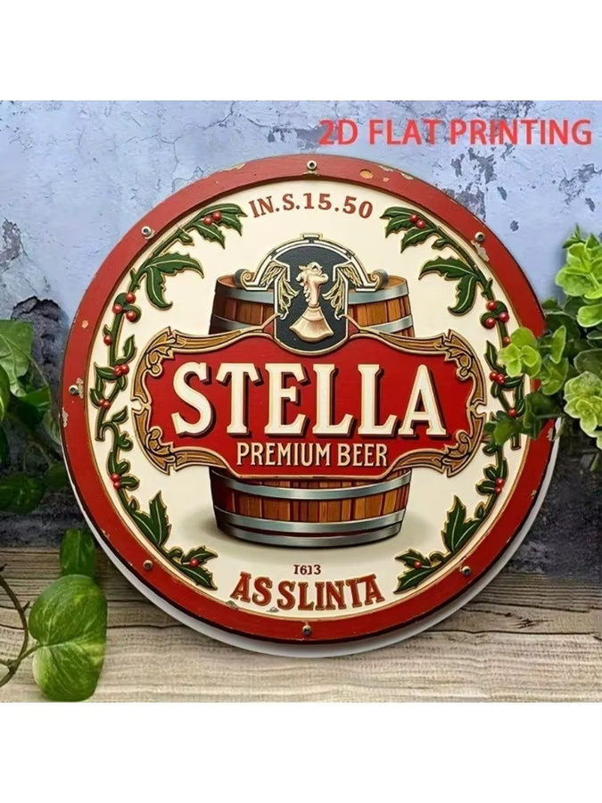 Stella Artois Retro Metallschild CIFBUY Vintage Bier Blechschild Wanddekoration Rund, Durchmesser: 20,32 cm, Mehrfarbig - Bild 3