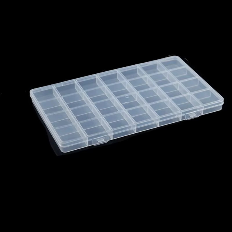 Luckyiasv Transparente Kunststoff-Aufbewahrungsbox mit 28 Fächern zur Schmuckaufbewahrung, B/T/H: 22 x 13 x 1,1 cm - Bild 2