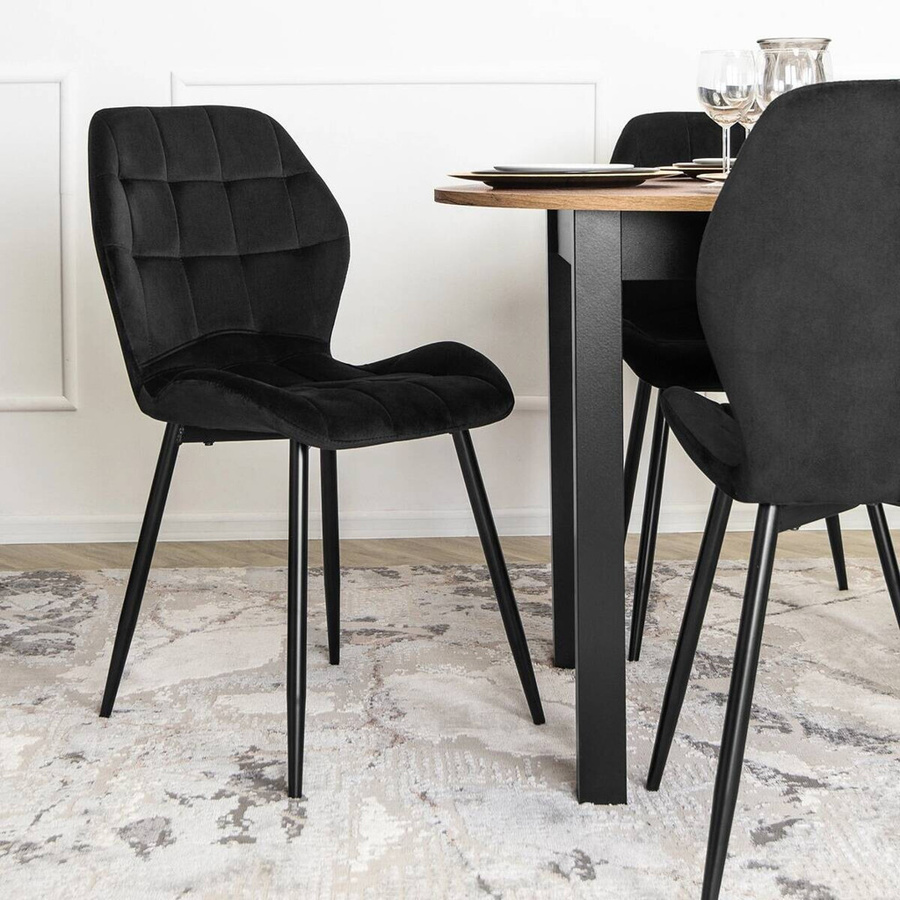 Stuhl LUCKY von WIPMEB in Schwarz aus Velourstoff mit Metallgestell und quadratischen Steppnähten, B/H/T: 47 x 86 x 58 cm - Bild 2