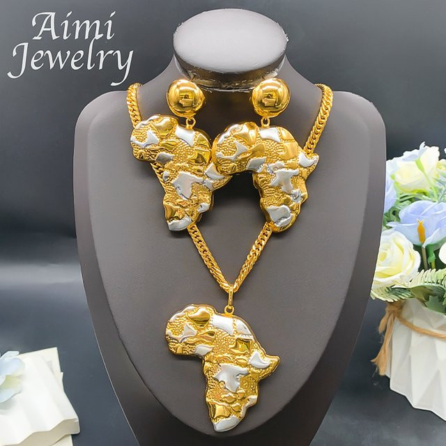 HIPUNK Schmuck-Set, Afrika Karte, 18K vergoldet, Damen - Bild 1
