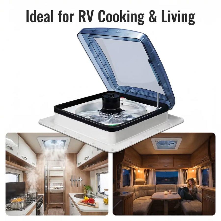 Podofo RV-Dachventilator mit intelligentem Regensensor und LCD-Fernbedienung in Weiß für Wohnmobile und Reiseanhänger - Bild 5