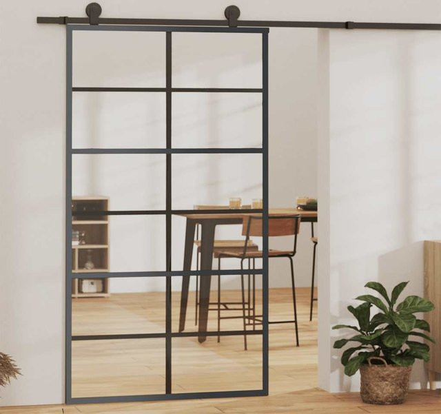 vidaXL Schiebetür aus ESG-Glas und Aluminium in Schwarz und Transparent, B: 102 cm, H: 205 cm - Bild 2