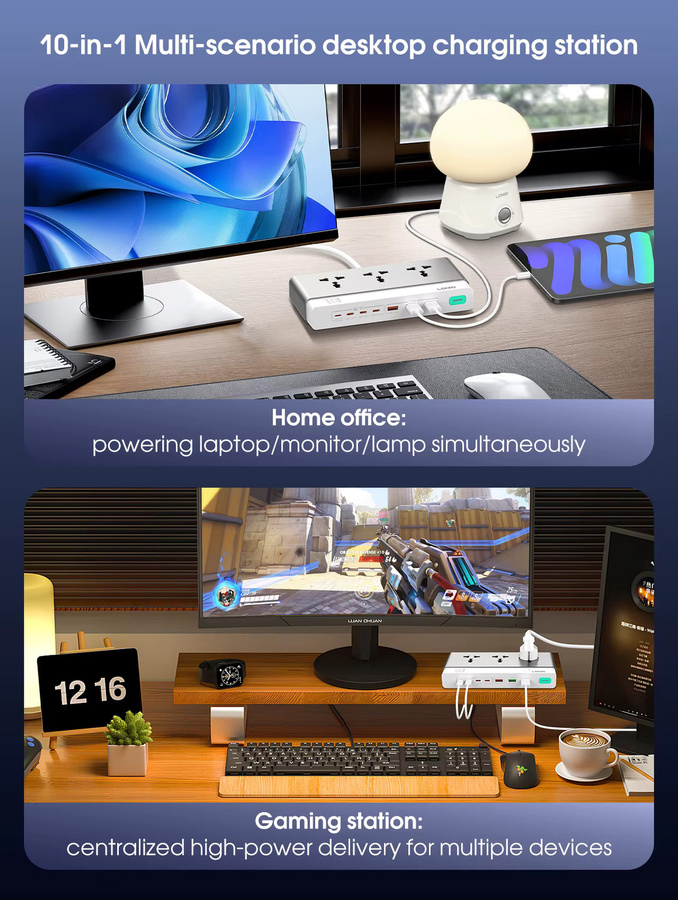 LDNIO Desktop-Steckdosenleiste mit 100W Schnellladestation, USB-A und USB-C 65W, Weiß - Bild 3