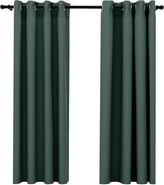 vidaXL Verdunkelungsvorhänge in Leinenoptik mit Ösen, 2 Stück, Grün, B: 140 cm, H: 175 cm - Bild 1