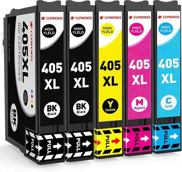 Clywenss Tintenpatronen 405XL 5er-Pack kompatibel mit Workforce Pro WF-3820 WF-4820 WF-4830 in Schwarz, Cyan, Magenta und Gelb mit 1100 Seiten Reichweite pro Patrone - Bild 1
