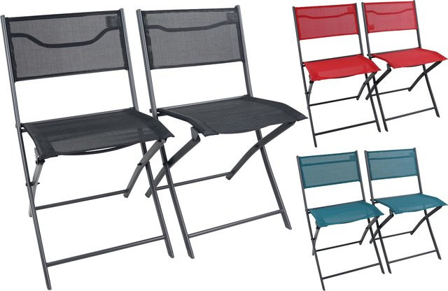 VCM 2er Set Klappstühle Sumila aus Metall mit Textilene Bezug in Schwarz B/H/T: 45 x 79 x 46 cm - Bild 1