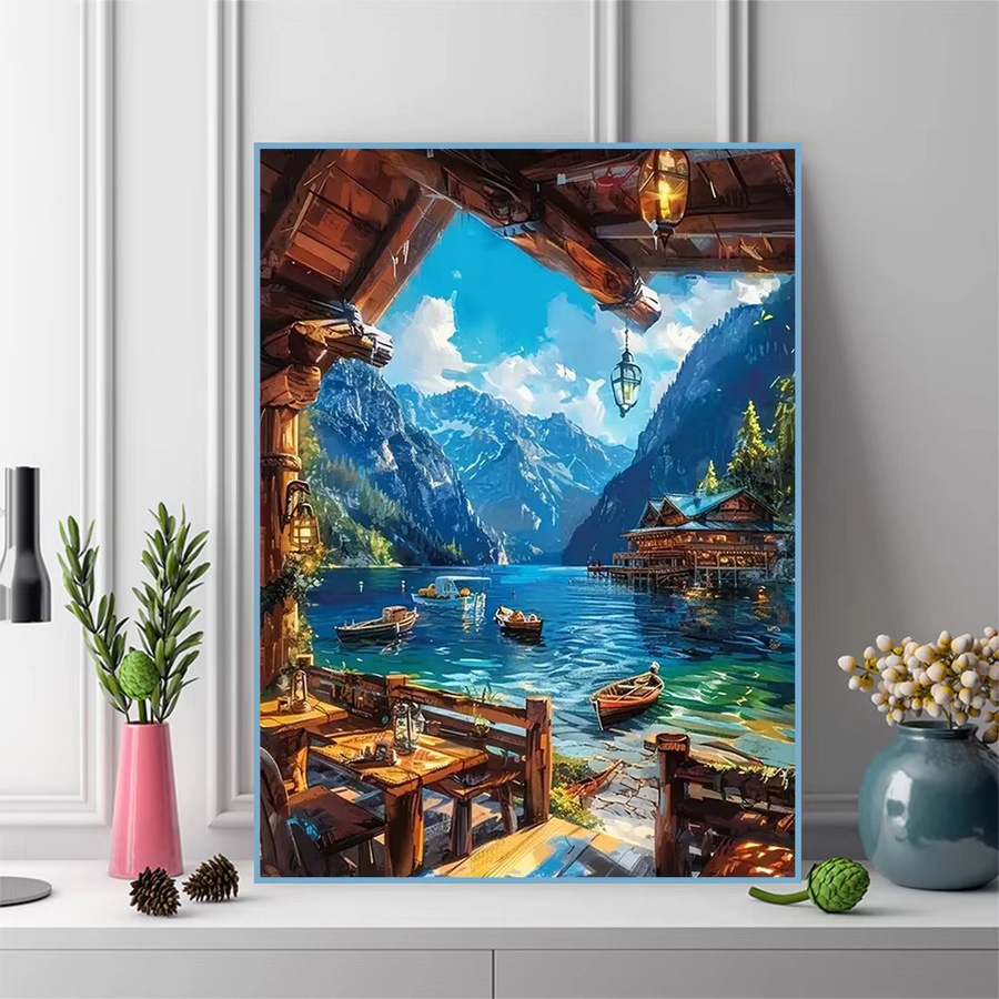 Evershine Berg Landschaft Schiff Mosaik, Diamant Stickerei, DIY Voll Platz Runde Diamant Malerei - Bild 3