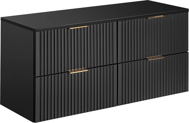 Waschbeckenunterschrank Zevara Vente-unique in Schwarz Matt im Art-déco-Stil mit geriffeltem Design, B/T/H: 120 x 46 x 57 cm - Bild 1
