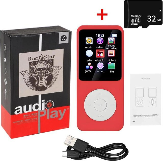 YJMP Electronic Mini MP3-MP4-Player mit Bluetooth, FM-Radio und 32G TF-Karte in Rot - Bild 1