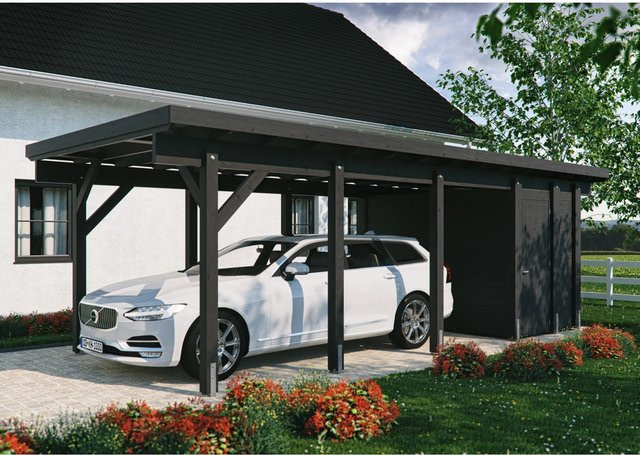 Kiehn-Holz Geräteraum für Einzelcarport KH 321 aus Holz in Anthrazit, B: 299 cm, H: 174 cm - Bild 1