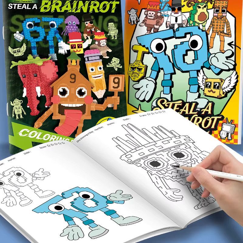 Steal a Brainrot Malbuch und Skizzenbuch Set mit bunten Malutensilien für Mädchen und Kinder, Softcover in Mehrfarbig - Bild 2