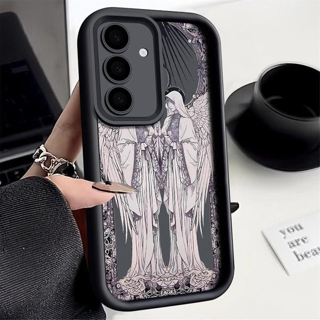 Doppelstern Engel Handyhülle für Samsung Galaxy S24 S23 S22 Ultra Plus S21 A55 A54 A53 A52 A25 A15 A14 5G Schutzhülle in Grau - Bild 1