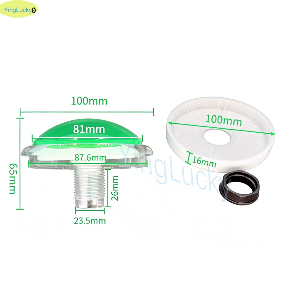 YingLucky Arcade-LED-Tasten Transparent Grün, Konvex Flach und Selbstrückstellend für Greifautomaten, Flipper und Rennspiele, Durchmesser: 100 mm - Bild 3