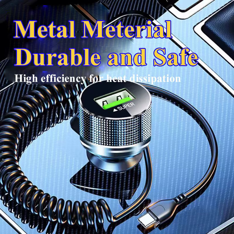 EDEBA USB-Autoladegerät aus Metall mit Typ-C-Kabel, 2-in-1 Schnellladegerät für 12 V Fahrzeuge, kompatibel mit iPhone, Samsung, Huawei, VIVO und OPPO - Bild 2