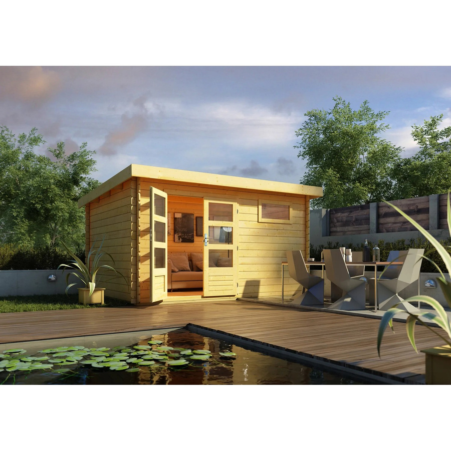 Karibu Holz-Gartenhaus Ängelholm in Natur mit Pultdach und modernem Design in Blockbohlenbauweise, B/T: 370 x 280 cm - Bild 2