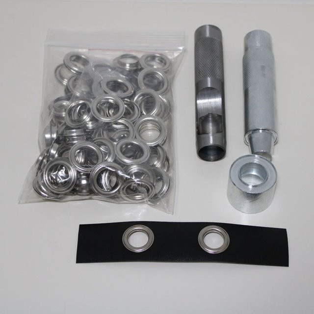 QIMONTON Metall Ösen Set in Silber mit Punch Installer Werkzeug für Kleidung und Zelt, 100 Stück, Durchmesser: 4 mm bis 20 mm - Bild 1