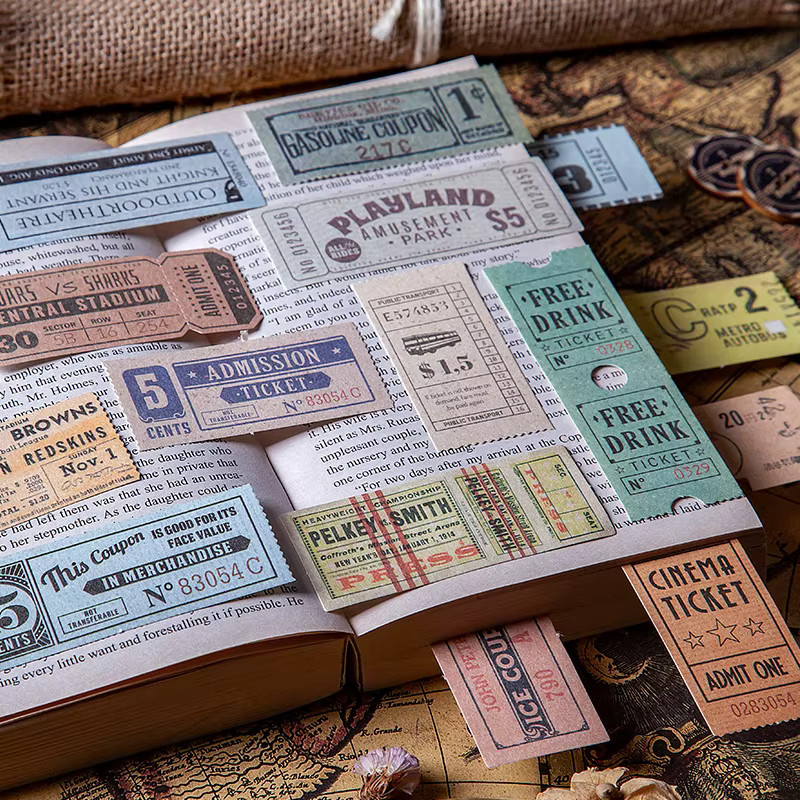400 Stück Vintage Time Ticket Aufkleber Set in Multicolour für Junk Journaling und Scrapbooking aus Papier - Bild 3