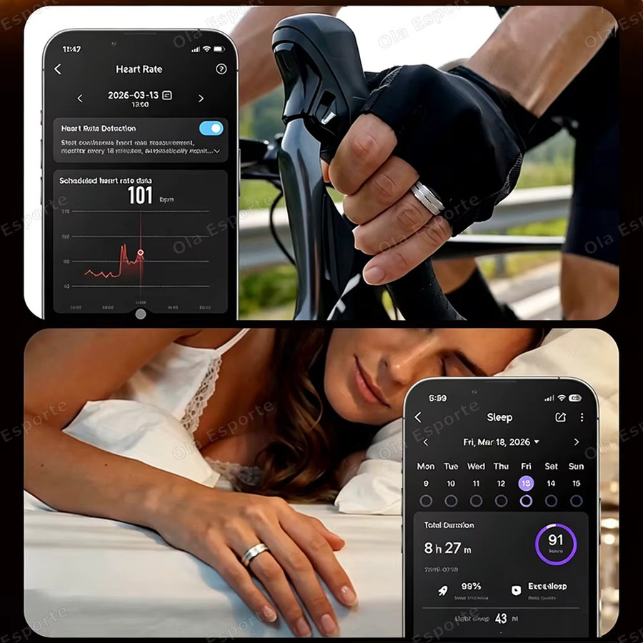 Ola Esporte Smart Ring für Damen und Herren in Schwarz mit Herzfrequenz- und Gesundheitsmonitor sowie Schrittzähler, IP68 und 5ATM wasserdicht - Bild 3