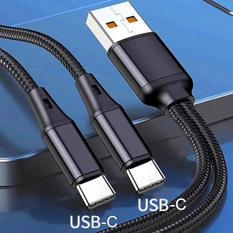 VBNM 2-in-1 Dual Type-C Splitter-Kabel USB-A zu USB-C Schnelllade- und Datenkabel in Schwarz - Bild 2
