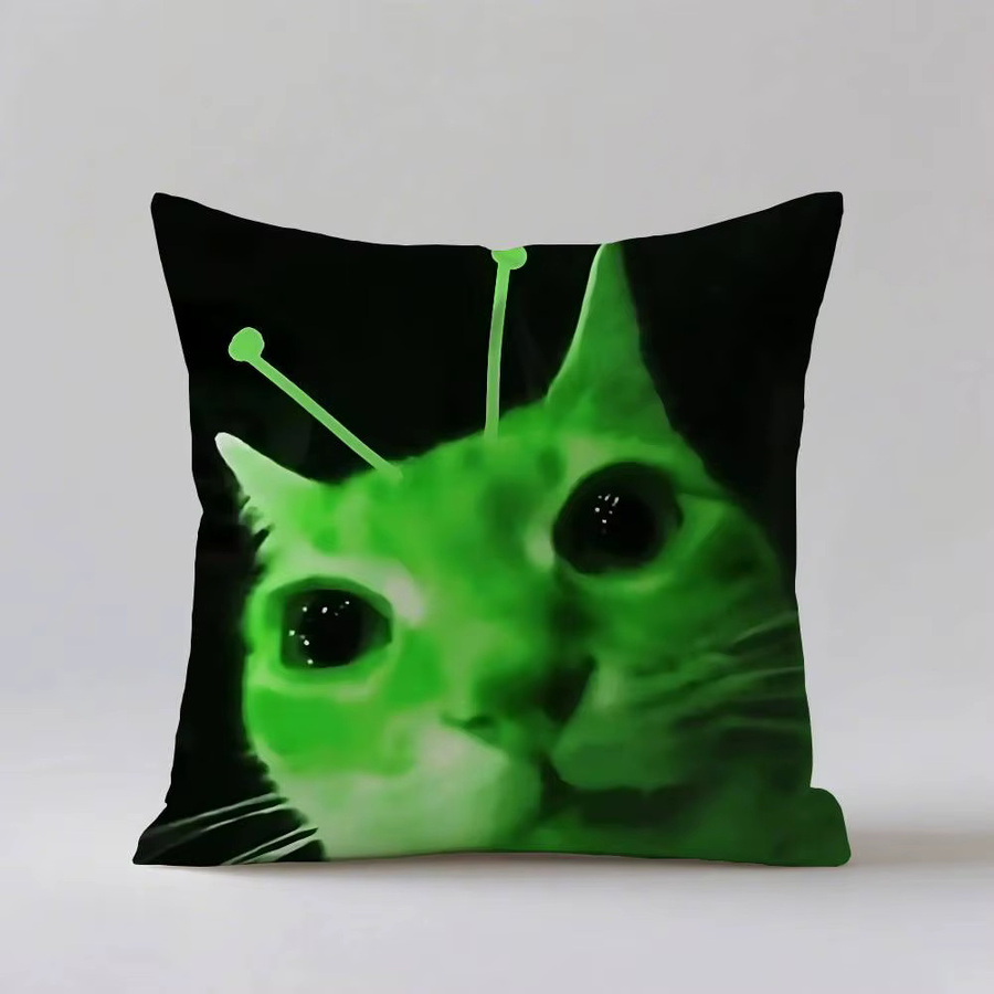 52TOYS Kissenbezug Alien-Katze aus Plüsch in Grün, quadratisch, B/T/H: 40 x 40 x 40 cm - Bild 7