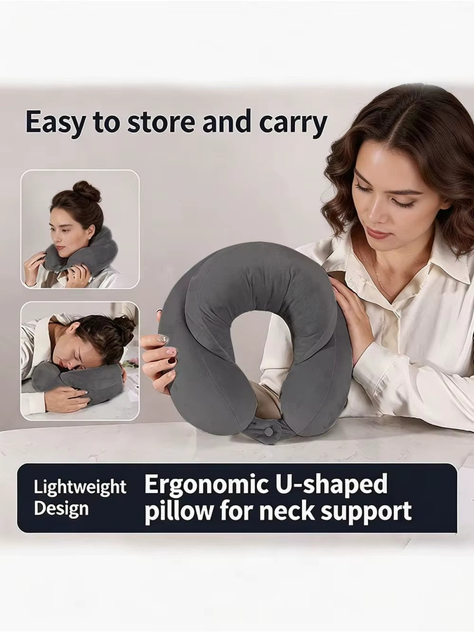 Ergonomisches U-förmiges Reise-Nackenkissen von OOAGE in Grau für Flugzeug, Auto und Büro - Bild 6