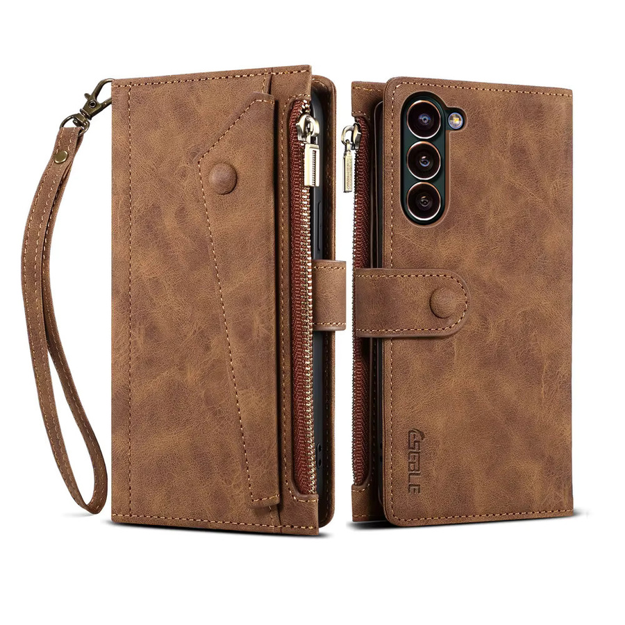 Luxus Leder-Kartenetui Flip-Cover für Samsung Galaxy A56 5G, A55, A35, A25, A54, A36, A26, A16, A17, A37 in Blau und Braun - Bild 5